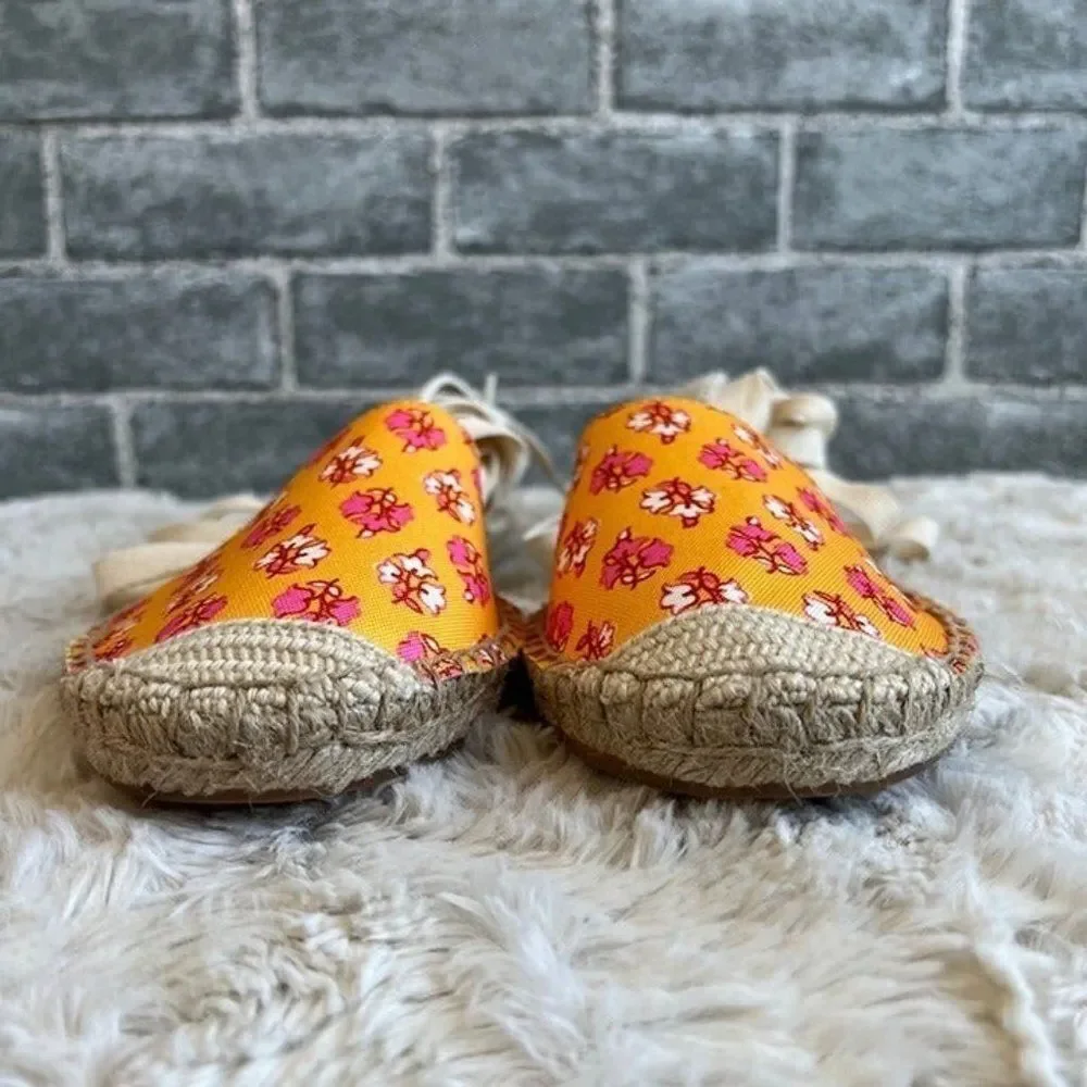 J. Crew Printed Canvas Ankle Wrap Espadrille Flats Size 7.5